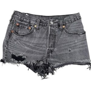 Levi’s Distressed Black Denim Cutoff Shorts | Frayed Hem | Faded Wash